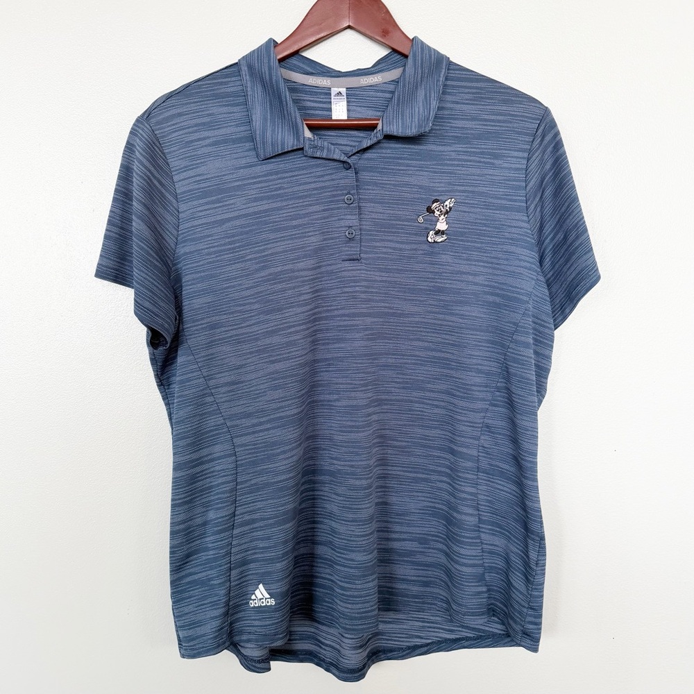 Adidas XL Disney Minnie Mouse Heather Blue‎ Space Dye Golf Polo Short Sleeve